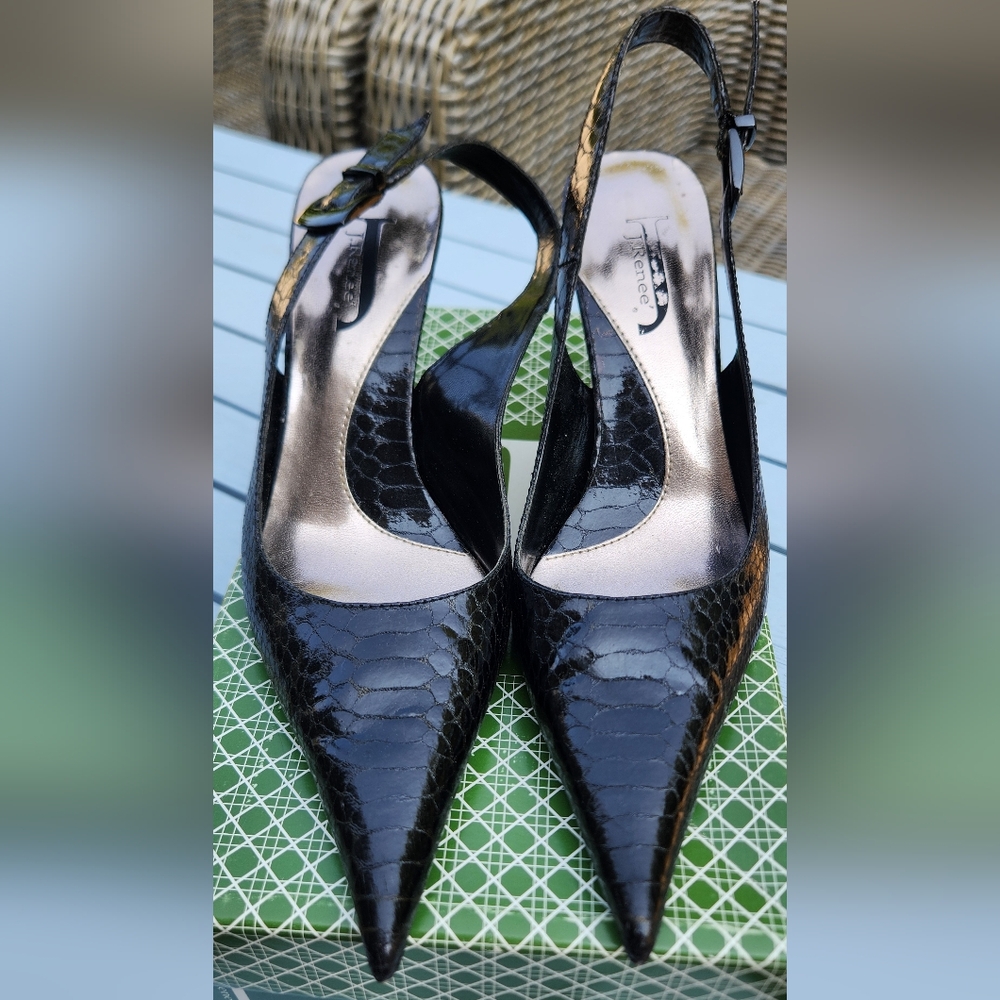 J. RENEE classic black pointy high heels slingback pumps 7.5